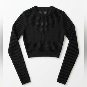 RtA Black Crochet Cropped Long Sleeve Top NWT